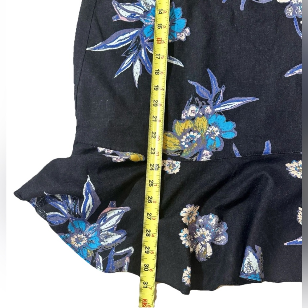 Free People Mini Dress L Black Floral Ruffled Drop Waist Tie Back Cottage Boho - Picture 6 of 10